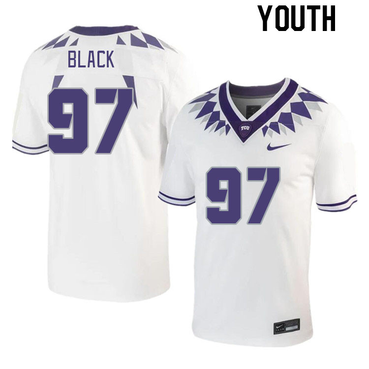 Youth #97 Easton Black TCU Horned Frogs 2023 College Footbal Jerseys Stitched-White - Click Image to Close